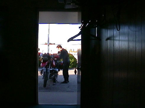 Good Morning!  Loading the bike at the Alaskan Motel.