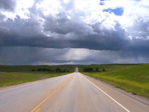 Dark clouds ahead. Heading west on US-212.